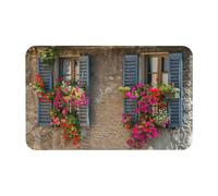 Fgwaauh Window Red Flower Diatomaceous Earth Shower Mat, Non-Slip Super Absorbent Quick Drying Bathroom Floor Mat