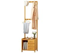 FGXHHS 2-in-1 Bamboo Coat Rack & Bedside Table with Drawers, Multi-functional Storage Stand, Shelves, Ra Hooks for Bedroom nization Home Décor