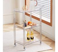 FGXHHS 3 Tier Acrylic Rolling Bar Cart with Wheels and Handle Clear Side Table Storage Rack Organizer Multifunctional Mobile Wine Serving for Kitchen Dining Living Room White 16.7 * 12.2