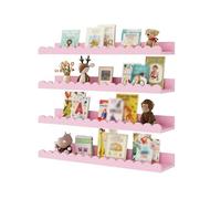 FGXHHS 4 Tier Floating Book Shelves, Scalloped BookShelf Rack with Coat Hooks, Picture Ledge, for Bedroom, Living Room, Study Room(Pink)
