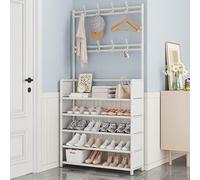 FGXHHS 5-Tier Hall Tree with Shoe Storage Bench, Freestanding Coat Rack 8 Hooks, Multi-Functional Entryway for Home, Hallway, Bedroom - White, 80cm