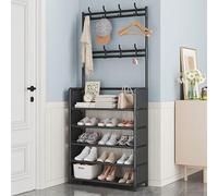 FGXHHS 5-Tier Hall Tree with Shoe Storage & Coat Rack, Freestanding Bench 8 Hooks, Multi-Functional Entryway for Home, Hallway Bedroom, Black, 60cm