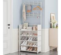 FGXHHS 5-Tier Hall Tree with Shoe Storage & Coat Rack, Freestanding Entryway 8 Hooks, Multi-Functional Bench for Home, Hallway Bedroom - White, 60cm