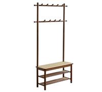 FGXHHS Bamboo Hall Tree Coat Rack with 13 Hoo, 2 Shelves & Rattan Seat Bench - Shoe Sto nizer for Entryway, Mudroom, or Foyer