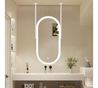 FGXHHS Bathroom Wall Mirror Ceiling Hanging with LED Lights, White Vanity Makeup Mirrors Floating Decorative Simple Mirror, Oval Metal Framed(50cmx70cm)