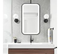 FGXHHS Black Metal Framed Bathroom Mirror For Wall｜Ceiling Mounted LED Mirrors Rounded Rectangle Vanity With 3 Colors Dimmable Light｜Modern Decorative Hanging Mirror(40cmx70cm)