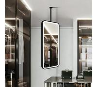 FGXHHS Black Metal Framed Rectangle Mirror，Ceiling Hanging LED Bathroom Mirror 3 Colour Illuminated Decor Mirrors，Wall Mounted Light up Vanity Mirrors for Bedroom Cloakroom(40cmx70cm)