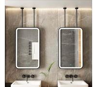 FGXHHS Black Mirror for Ceiling Hanging, Rectangular Floating Bathroom Vanity Makeup with Double Boom, Modern Illuminated Decorative Mirrors Wall(40cmx60cm)