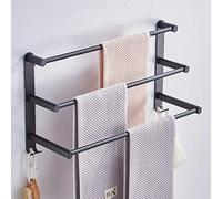 FGXHHS Black Wall-Mounted Towel Rack,Towel Rail Bathroom Multi-Layer Space Aluminum Bar Lengthened Free Punching Waterproof Rust 50cm (50cm)