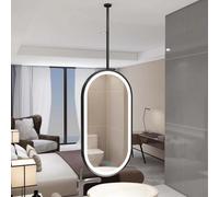 FGXHHS Ceiling Hanging Mirror With LED Lighted Wall Mounted Vanity Mirrors, Oval Bathroom Black Metal Frame Floating Decorative Mirrors with Boom(40cmx60cm)