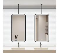 FGXHHS Ceiling Hanging Mirror with Metal Framed，Black LED Bathroom Rectangle Wall Vanity for Entryway，Bathroom，Living Room，Home Decor HD Mirror(40cmx70cm)