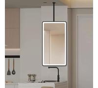 FGXHHS Ceiling Hanging Mirror with Metal Framed，LED Bathroom Illuminated Wall Mounted Vanity Mirrors 3 Colors Dimmable for Washrooms Apartment Home Décor Mirrors(50cmx70cm)