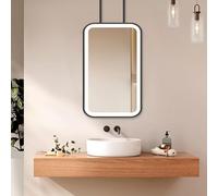 FGXHHS Ceiling Hanging Mounted Mirror with LED Light，Black Metal Framed Rectangle Floating Bathroom Vanity Mirrors Decorative Glass for Dressing Table and Hallway(40cmx70cm)