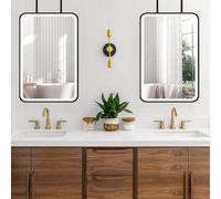 FGXHHS Ceiling Mirror with LED Lights｜Black Metal Boom Illuminated Wall Mounted Mirrors｜Touch Screen Control Bathroom Vanity Makeup for Over Sink｜Customizable(50cmx60cm)