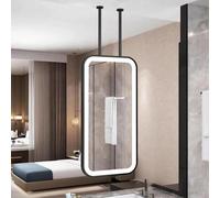 FGXHHS Ceiling Mirror with LED Lights，Metal Boom Illuminated Wall Mounted Touch Button s，Suspended Vanity Makeup Mirrors for Living Room Bedrooms(50cmx60cm)