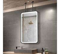 FGXHHS Ceiling Mount Mirrors｜Metal Framed Rectangle Bathroom Mirrors with LED Lights｜Black Hanging Rod Vanity Mirror Large Wall for Hotel Bedroom，Entrance，Home Decor(40cmx60cm)