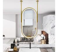 FGXHHS Ceiling Mounted Mirrors｜Gold Metal Framed Bathroom Vanity Mirror with LED Light｜Large Wall Mirrors Floating Glass for Over Sink｜3 Colors Dimmable Light(40cmx70cm)
