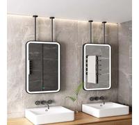 FGXHHS Ceiling Mounted Square Wall LED Mirror Black Metal Framed Decorative Hanging Mirrors Dimmable Vanity Makeup for Bathroom Hotel(50cmx70cm)