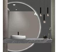 FGXHHS Dimmable with Lights, Modern Half Moon Decorative Mirror, Smart Anti-Fog Makeup Vanity Large Frameless LED Wall for Living Room