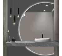 FGXHHS Dimmable with Lights, Modern Half Moon Decorative Mirror, Smart Anti-Fog Makeup Vanity Large Frameless LED Wall for Living Room