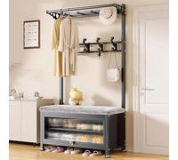 FGXHHS Entryway Bench with Coat Rack and Shoe Shelf 100 cm Black Storage Solution for Hallway Bedroom Mudroom Living Room Stylish Functional