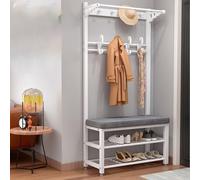 FGXHHS Entryway Hall Tree with Bench & Shoe Storage, Metal Coat Rack Hooks, Stylish Entry for Living Room Hall, Space-Saving (100cm, Color B)