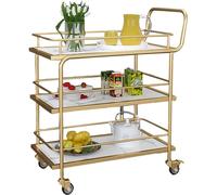 FGXHHS Gold Bar Cart on Wheels with Lockable Casters 3 Tier Serving for Kitchen and Living Room Multi Purpose Storage Rack Wood Metal Materials