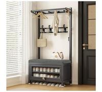 FGXHHS Hall Tree with Bench and Shoe Storage, 3-in-1 Freestanding Wooden Coat Rack，Coat Rack ，Hall With Storage Bench,Coat Hooks Side Hooks(Black,L60*W36CM/L23.6*W14.1IN)