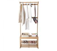 FGXHHS Hallway Shoe Rack and Bench with 10 Double Hooks, Entry Coat Rack, Free Standing Tree, 2 Shelves Hidden Space, Bamboo Frame, for The Living Room Hall