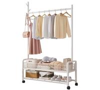 FGXHHS Industrial Coat Rack Stand with Shoe Storage - Steel Frame Hall Tree Hooks & Shelves, Mobile Clothes on Casters, 90/120CMx35CMx176CM, Supports 100kg, Ideal for Hallway