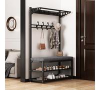 FGXHHS Industrial Coat Rack with Shoe Sto Bench, Free Standing Hall Tree Hoo, Black Metal and nizer (Size: 80cm)