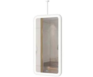FGXHHS Large Glass White Rectangular Mirror with Metal Pole, Ceiling Hanging Bathroom LED Vanity Makeup Mirrors, Framed Wall Mirrors for Home Decor(50cmx70cm)