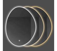 FGXHHS Large Irregular Oval Bathroom Vanity Mirror - 70x90cm Asymmetrical Wall Mounted Mirror, 3 Colors Dimmable HD Explosion-Proof Glass for Grooming & Makeup, Hanging Decor Home Bath