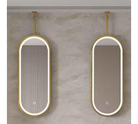 FGXHHS LED Illuminated Oval Makeup Mirror Gold Metal Frame Ceiling Mounted Suspended Corridor Bathroom - 1 PC(40cmx80cm)