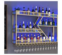 FGXHHS LED Lighted Wall Mounted Wine Rack with Glass Holder Modern Metal Bar Shelves for Home Dining Room Kitchen 2 Tier Liquor Storage