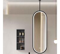 FGXHHS LED with Lights, Oval Ceil-Mount for a Window Vanity, Black Metal Frame and Ceiling Rod Home Decor Mirrors(40cmx60cm)