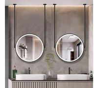 FGXHHS LED with Lights, Round Hanging Rods on the Ceiling, 3 Colors Adjustable, Metal Framed Decorative Mirrors for Home Vanity Makeup(Diameter-50CM/19.7INCH)