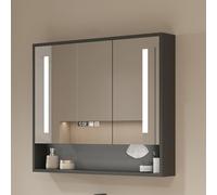 FGXHHS Medicine Cabinet for Bathroom lwith Mirror & LED Lights, Wall with Open Shelf, storage, Kitchen, Grey(Grey,78 * 70cm/30.7 27.6in)