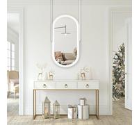 FGXHHS Metal Framed Oval Bathroom LED Mirror，Ceiling Hanging Vanity Mirror Large Wall Mirrors with Floating Rods，Living Room Rod Mirror，3 Colors Dimmable Light(50cmx70cm)