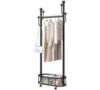 FGXHHS Modern Industrial Coat Rack with Hooks and Storage Basket, Mobile Entryway Hall Tree for Bedroom Clothes Organization
