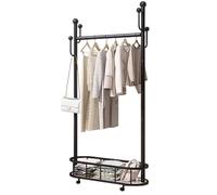 FGXHHS Modern Industrial Coat Rack with Hooks and Storage Basket, Mobile Entryway Hall Tree for Bedroom Clothes Organization