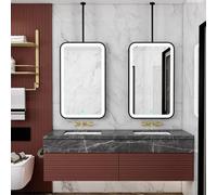 FGXHHS Modern LED Bathroom Mirror｜Ceiling Hanging Decor Mirror Wall Mounted Vanity Mirrors with Lights｜Black Metal Framed Rectangle for Farmhouse，Restroom，Entryway(40cmx70cm)