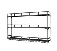 FGXHHS Modern LED Lighted Wall Mounted Wine Rack with Glass Holder Multi Functional Floating Storage Shelf for Liquor Display in Home Bar or Kitchen (Black 80x25x90cm)