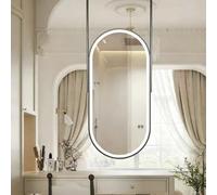 FGXHHS Modern Oval LED Mirror for Ceiling Hanging，Large Wall Metal Framed Bathroom Vanity with Lights，Floating Glass Decorative，Black(40cmx70cm)