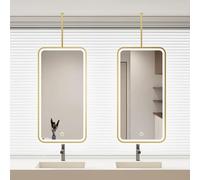 FGXHHS Modern Rectangle Mirror for Ceiling Hanging Decor Mirror，Large Metal Framed Wall Mirrors LED Bathroom Vanity with 3 Colors Dimmable Light，Gold(40cmx70cm)