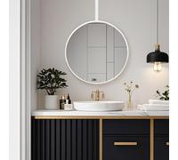 FGXHHS Modern Round Hanging Mirror for Ceiling Mounted, Floating Bathroom Large Circle Wall with Customizable Boom, Metal Framed Decorative Simple Mirror, White(Diameter-50CM/19.7INCH)