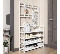 FGXHHS Multifunctional 60cm White Metal Coat Rack & Shoe Storage - Wall-Mounted Hanger for Hallway, Clothes, Hats Shoes, Space-Saving Floor Stand Wardrobe