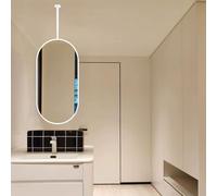 FGXHHS Nordic Oval Mirror Ceiling Hanging Vanity Mirrors with White Metal Frame and Boom, Wall Mounted Floating for Bathroom Living Room Entrance, Decorative Simple Mirror(50cmx60cm)