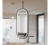 FGXHHS Oval Ceiling Hanging Mirror with Metal Framed，Black LED Bathroom Vanity Makeup Mirrors Wall Mirror，Floating Suspended Light for Living Room Bedrooms(40cmx60cm)