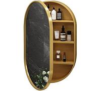 FGXHHS Oval Medicine Cabinet with Wooden Frame Mirror for Bathroom 3 Tier Wall Mounted Kitchen Perfect Small Bathrooms,NAT